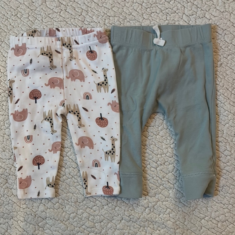 Baby Leggings Set - Animal Print and Solid Blue